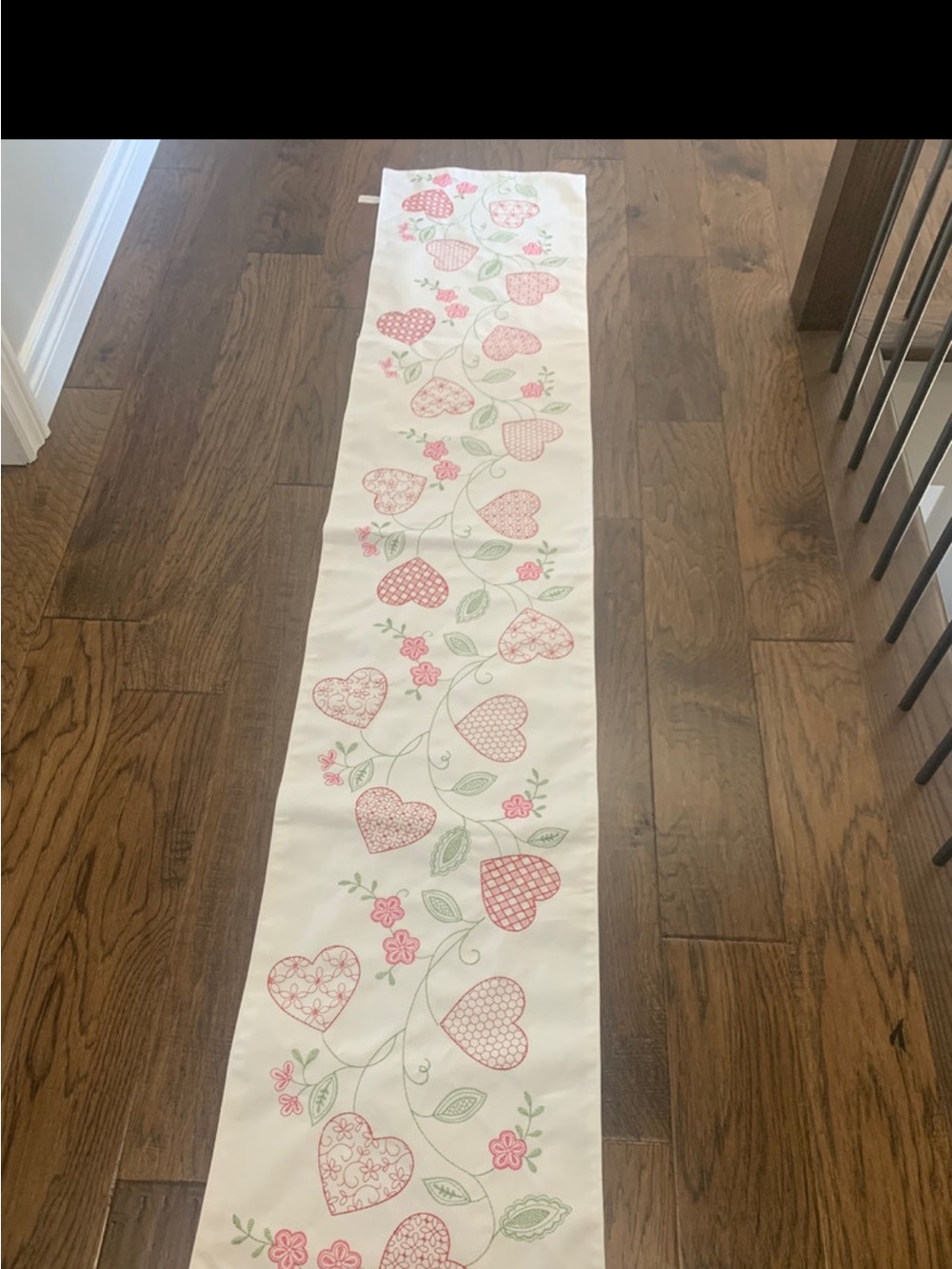 Embroidered Pink Heart Runner by